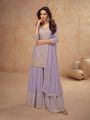 Ethnic Elegant Festive Lavender Chinnon Silk Embroidered Plazo Suit