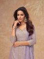 Ethnic Elegant Festive Lavender Chinnon Silk Embroidered Plazo Suit