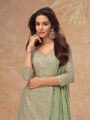 Elegant Ethnic Pista Green Chinnon Silk Embroidered Plazo Suit