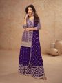 Elegant Ethnic Purple Chinnon Silk Embroidered Plazo Suit