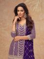 Elegant Ethnic Purple Chinnon Silk Embroidered Plazo Suit