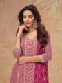 Ethnic Elegant Festive Magenta Pink Chinnon Silk Embroidered Plazo Suit