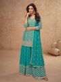 Ethnic Traditional Ram Green Chinnon Silk Embroidered Plazo Suit