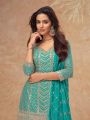 Ethnic Traditional Ram Green Chinnon Silk Embroidered Plazo Suit