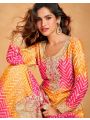 Ethnic Festive Yellow And Rani Chinnon Silk Plazo Suit