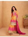 Ethnic Festive Yellow And Rani Chinnon Silk Plazo Suit