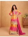 Ethnic Festive Yellow And Rani Chinnon Silk Plazo Suit