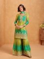 Authentic Elegant Festive Green Chinnon Silk Plazo Suit