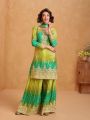 Authentic Elegant Festive Green Chinnon Silk Plazo Suit