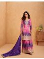 Ethnic Festive Pink And Purple Chinnon Silk Plazo Suit