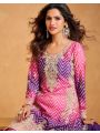 Ethnic Festive Pink And Purple Chinnon Silk Plazo Suit