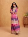 Ethnic Festive Pink And Purple Chinnon Silk Plazo Suit
