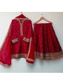 Ethnic Festive Maroon Pure Chinnon Silk Embroidered Lehanga Set