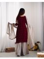 Elegant Majestic Maroon Heavy Faux Georgette Embroidered Plazo Suit