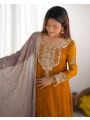  Ethnic Festive Radiant Mustard Faux Georgette Embroidered Plazo Suit