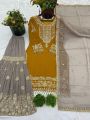  Ethnic Festive Radiant Mustard Faux Georgette Embroidered Plazo Suit