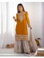  Ethnic Festive Radiant Mustard Faux Georgette Embroidered Plazo Suit