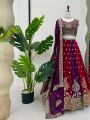 Elegant Traditional Regal Maroon and Purple Thread Work Lehanga Suit