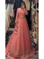 Elegant Festive Peach Faux Georgette Lehanga Set 