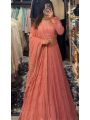 Elegant Festive Peach Faux Georgette Lehanga Set 