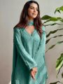 Ethnic Festive Green Chikankari Long Salwar Kurti Plazo Suit