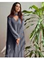 Elegant Festive Grey  Chikankari Long Salwar Kurti Plazo Suit