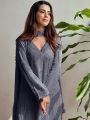Elegant Festive Grey  Chikankari Long Salwar Kurti Plazo Suit