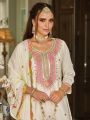 Elegant Heavy Off White Chinnon Embroidered Plazo Suit