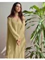 Elegant Festive Pastel olive Green Chikankari Long Salwar Kurti Plazo Suit