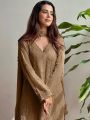 Ethnic Festive Traditional Brown  Chikankari Long Salwar Kurti Plazo Suit
