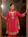 Elegant Heavy Rani Chinnon Silk Embroidered Plazo Suit