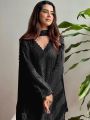 Elegant Festive Black Chikankari Long Salwar Kurti Plazo Suit