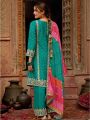 Elegant Heavy Teal Green Chinnon Embroidered Plazo Suit 