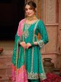 Elegant Heavy Teal Green Chinnon Embroidered Plazo Suit 