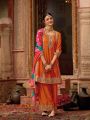 Ethnic Traditioanl Orange Chinnon Silk Embroidered Plazo Suit