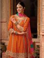 Ethnic Traditioanl Orange Chinnon Silk Embroidered Plazo Suit