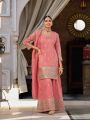 Elegant Festive Peach Shimmer Embroidered Plazo Suit