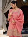 Elegant Festive Peach Shimmer Embroidered Plazo Suit