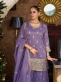 Elegant Festive Traditional Lavender Shimmer  Embroidered Plazo Suit