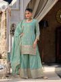 Elegant Festive Mint Green Shimmer Embroidered Plazo Suit