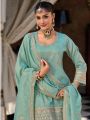 Elegant Festive Mint Green Shimmer Embroidered Plazo Suit