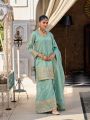 Elegant Festive Mint Green Shimmer Embroidered Plazo Suit