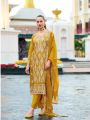 Elegant Festive Mustard Yellow  Soft Organza Embroidered Straight Suit