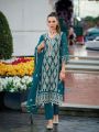 Ethnic Festive Traditional Teal Green Soft Organza Embroidered Straight Suit
