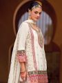 Elegant Traditional Off White Chinnon Embroidered Plazo Suit
