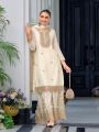 Ethnic Heavy Cream Chinnon Silk Embroidered Plazo Suit