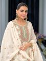 Ethnic Heavy Cream Chinnon Silk Embroidered Plazo Suit