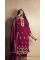 Authentic Ethnic Festive Maroon Crepe Silk Embroidered Straight Suit