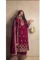 Authentic Ethnic Festive Maroon Crepe Silk Embroidered Straight Suit