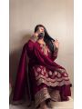 Authentic Ethnic Festive Maroon Crepe Silk Embroidered Straight Suit